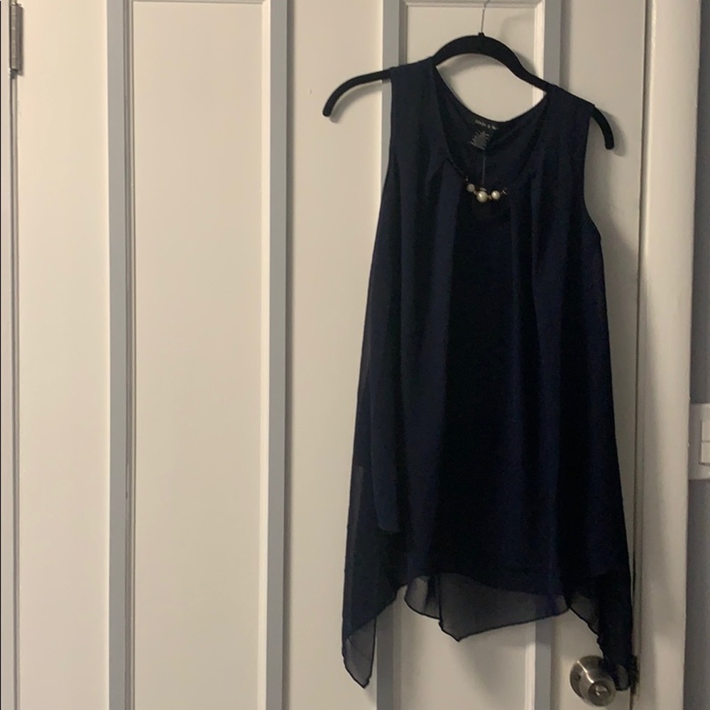 Navy blue pearl detailed dress